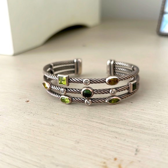 David Yurman Confetti Tourmaline Peridot & Diamond Cuff Bracelet - Picture 2 of 4